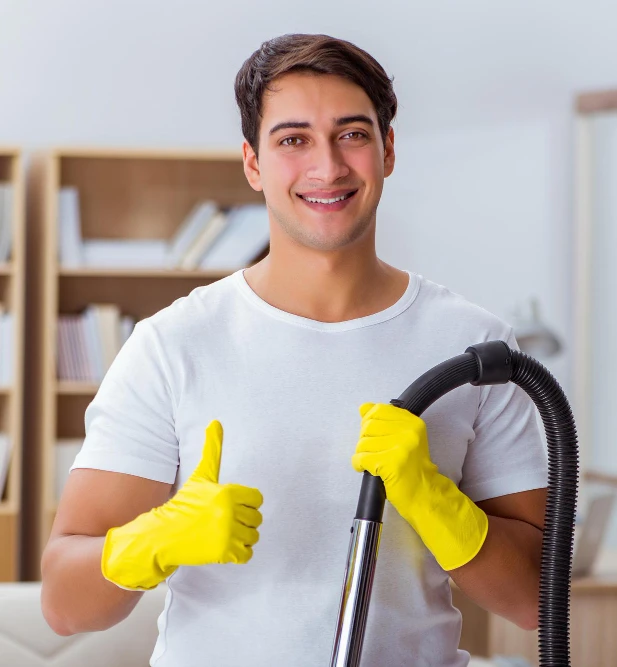 Professional cleaning team cleaning a modern office space